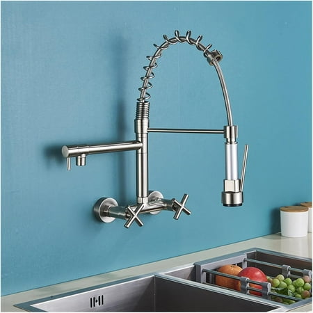 Kitchen Faucet Torneira Cozinha Double Handle Mounted On Spring Faucet with 2 Nozzles Chrome Finish Grifo Cocina