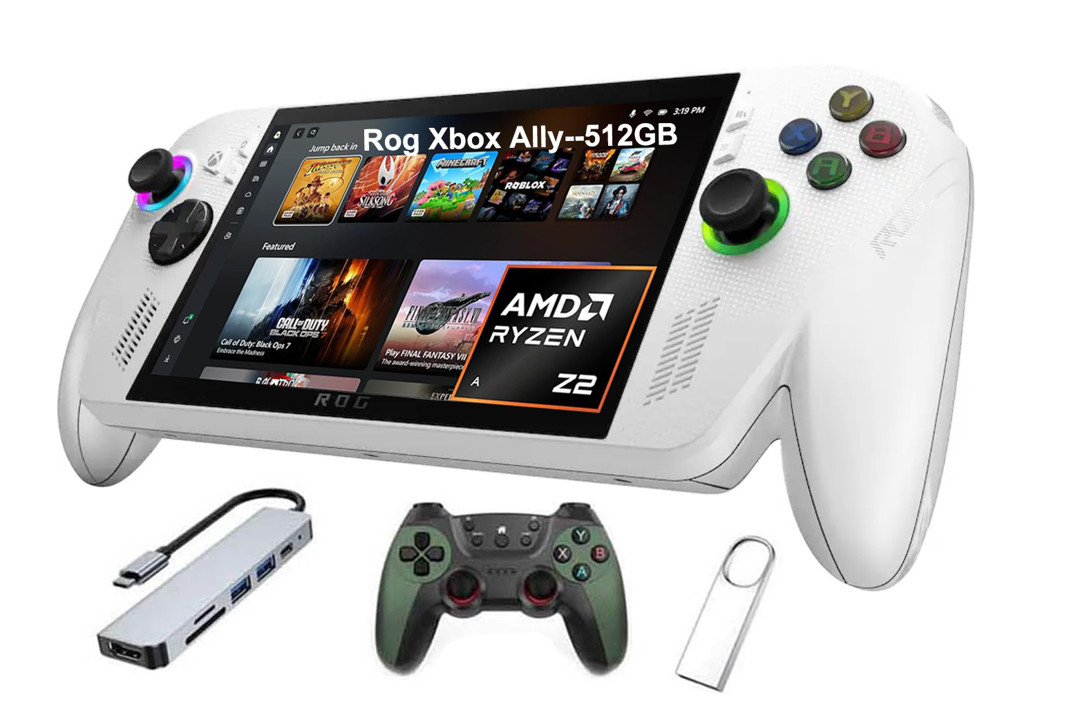ASUS ROG Xbox Ally 7" FHD Gaming Handheld Console, 120Hz IPS LED Touch Screen, AMD Ryzen Z2 A Processor, 16GB with 512GB SSD, Windows 11, with GSF 3-in-1 Kit