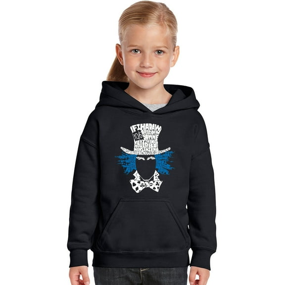 LA Pop Art Girl's Word Art Hooded Sweatshirt - The Mad Hatter