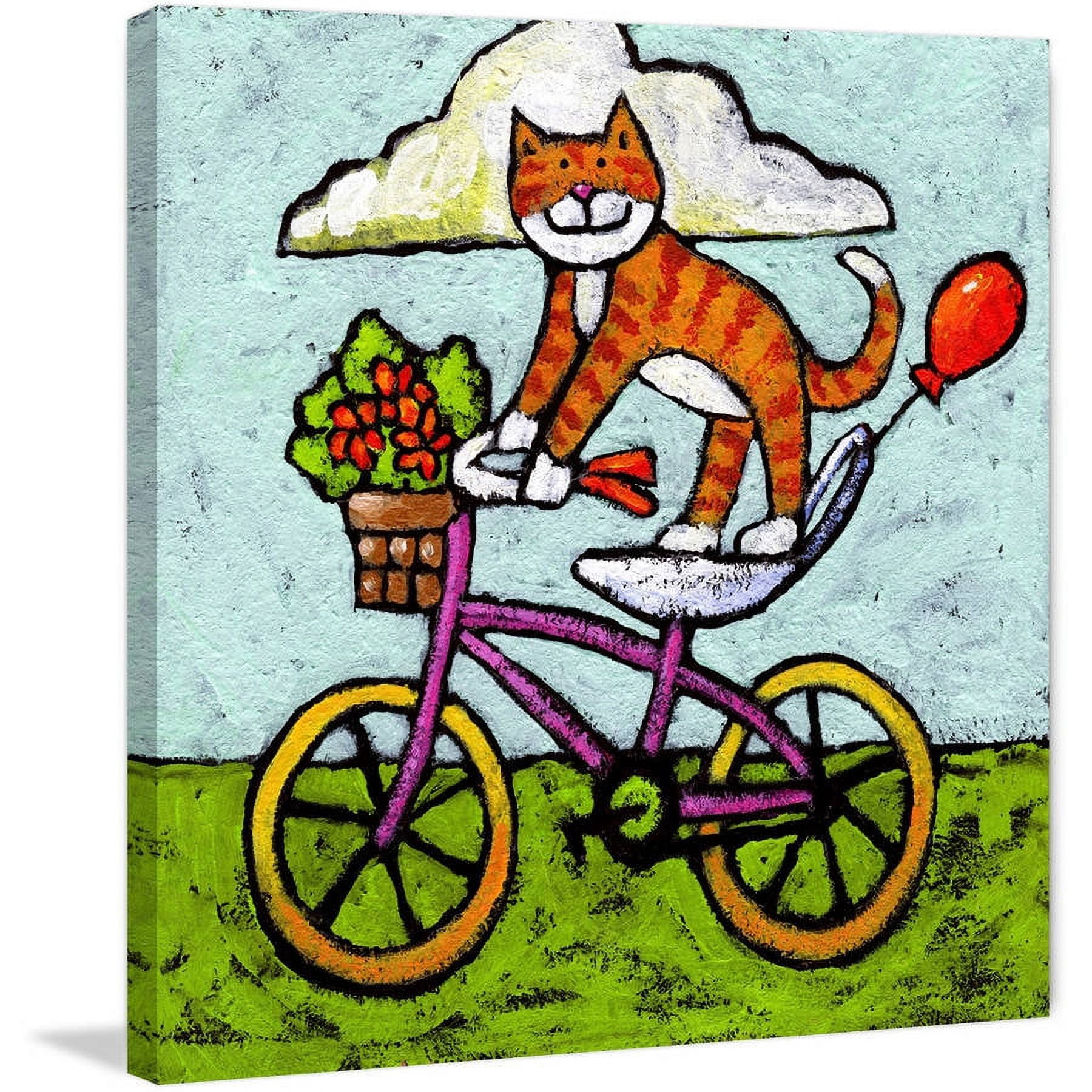 Marmont Hill - "Tiger Cat Bike Acrobat" by Janet Nelson Painting Print on Wrapped Canvas