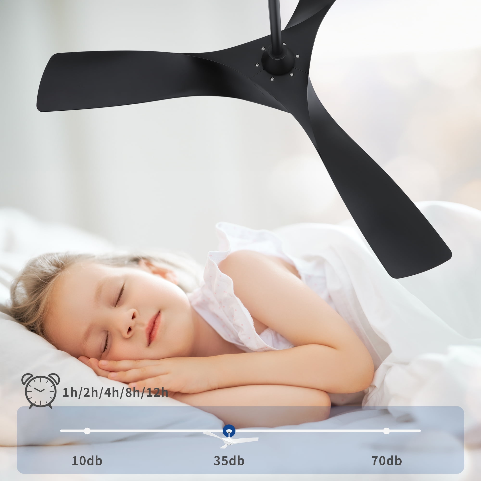 Uforic 52" Ceiling Fan with Light: Energy-Efficient, 6-Speed, Dimmable LED, Quiet DC Motor, Remote Control, and Reversible Blades for All Seasons (Black)