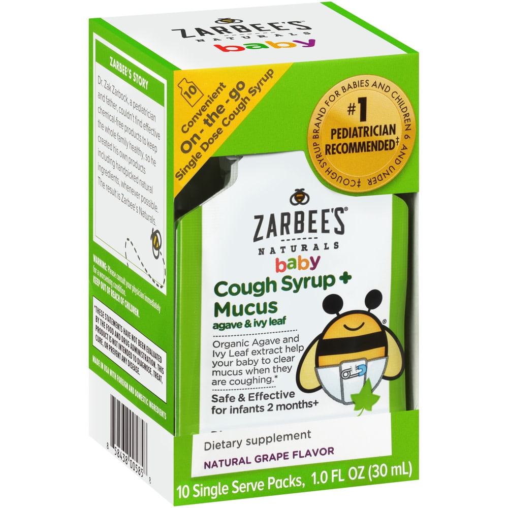 Zarbee's Naturals Baby Cough Syrup + Mucus with Organic Agave and Ivy Leaf , Natural Grape