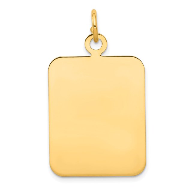 14k Yellow Gold Solid Polished Engravable Plain Rectangular .018 Gauge Engraveable Disc Charm Pendant Necklace Measures