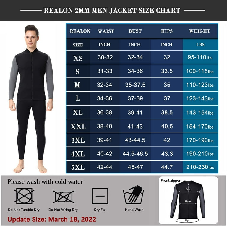 REALON Wetsuit Jacket Men Wet Suit Top 2mm Neoprene Long Sleeve Shirt  Swimsuit for Diving Swimming Surfing Diving 