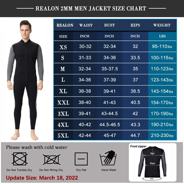 REALON Wetsuit Top Men 2mm Neoprene Womens Kids Jacket Long