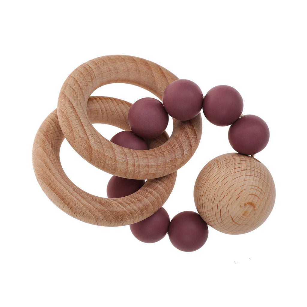 Natural Wooden Baby Teether Teething Bracelet Ring Rattle Toy Gift Q 