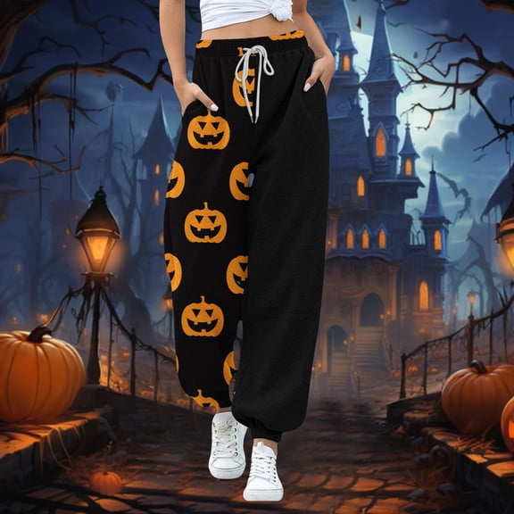 Black Women Halloween Pajamas Pants Lounge Fluffy Pant Loose Pj Bottoms S