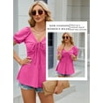 thumbnail image 6 of Hibeli Women V Neck Lace Up Ruffled Puff Short Sleeve Solid Color Pullover Top, 6 of 7