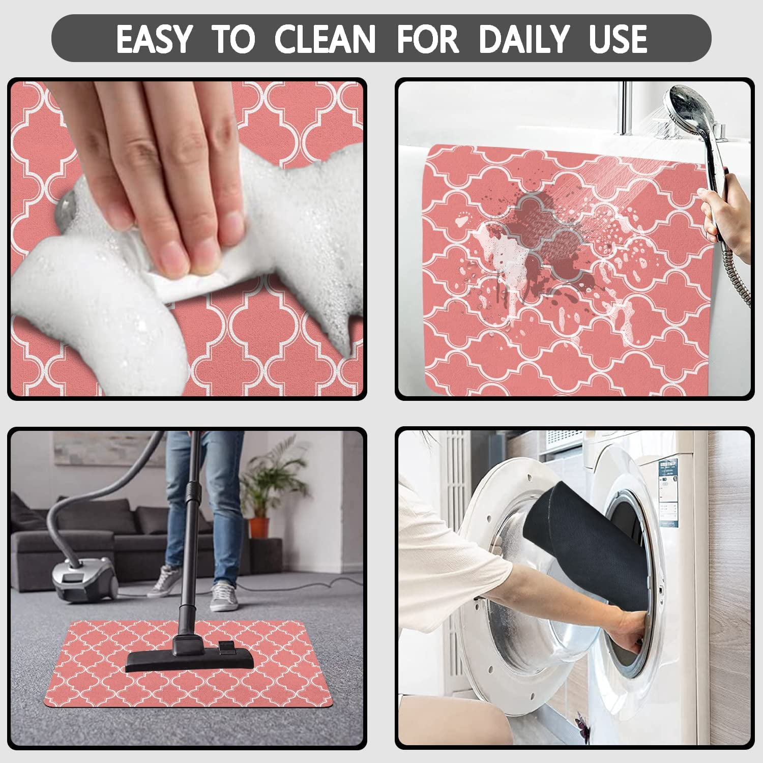 Coral Thin Bathroom Rugs Fit Under Door 20"x32" Quick Dry Super Water Absorbent Pink Bath Mat Rubber Backed Bath Rugs Mats for Bathroom Non Slip Washable