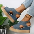 thumbnail image 5 of Wedge Sandals for Women Platform Sandals Orthopedic Sandals for Women Comfortable Espadrille Sandals Dressy Summer Open Toe Ankle Strap Low Heel Fashion Strappy Beach Shoes Blue Sandals Women, 5 of 6