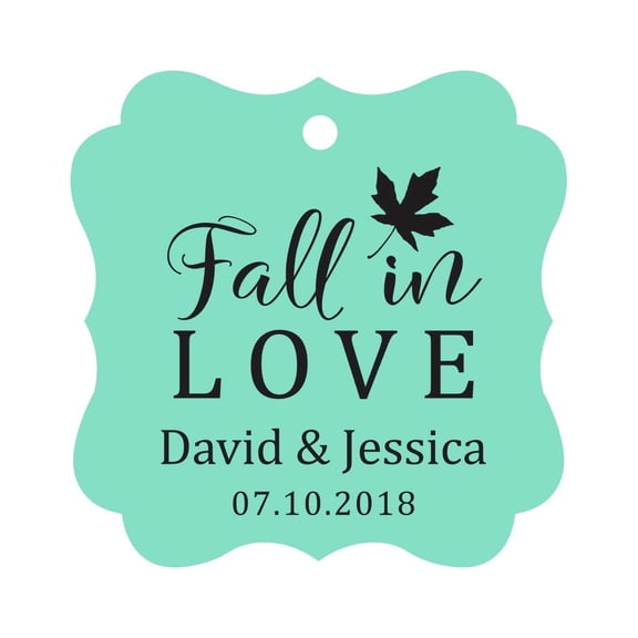 Darling Souvenir Fall in Love Autumn Fall Wedding Favor Hang Tags Custom Bonbonniere Tags-Mint Green-100 Tags