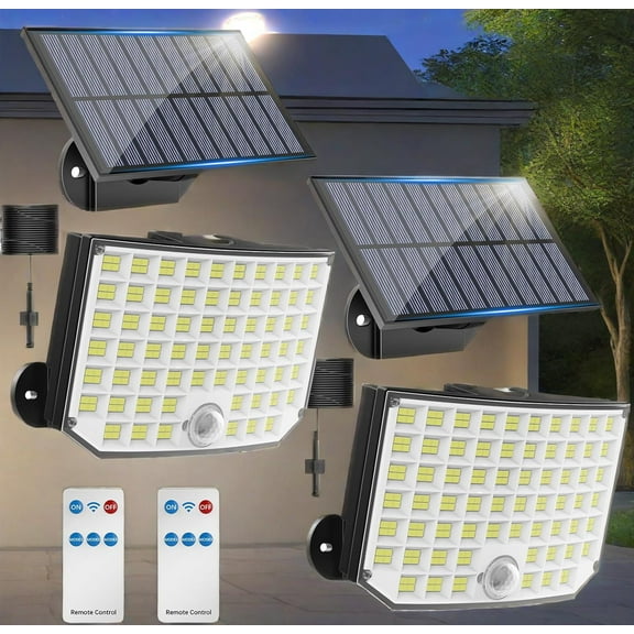 KagoLing Solar Lights Outdoor Garden, Solar Spotlight 256 LED 2 Pack Separate Solar Lamp with Remote Control 3 Modes IP65 with Motion Sensor for Garages Paths