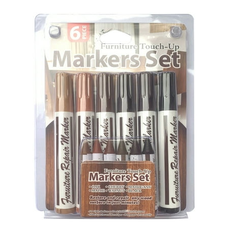 

TINYSOME 12Pc Scratch Restore Kit with 6 Felt Tip Wood Markers 6 Wax Sticks for Ideal for Stains Scratches on Various Furniture F