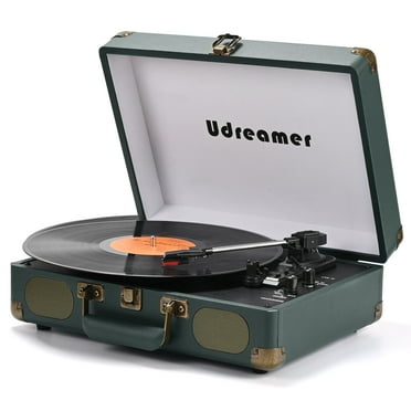 Udreamer Vinyl Record Player 3-Speed Turntable with Bluetooth,Suitcase Portable Vintage Audio Turntables,Green