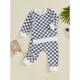 thumbnail image 3 of FEORJGP Kids Boys 2-piece Outfits 6M 12M 18M 2T 3T 4T Toddler Baby Plaid Long Sleeve Sweatshirts Crew Neck -Pullovers Tops with Elastic Waist Sweatpanshion Vintage Casual Spring Fall Outfits, 3 of 7