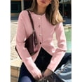 thumbnail image 5 of Women's Crewneck Long Sleeve Button Down Knit Cardigan Sweater Pink S, 5 of 7