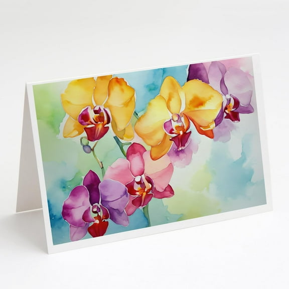 Orchids in Watercolor Greeting Cards and Envelopes Pack of 8 7 in x 5 in