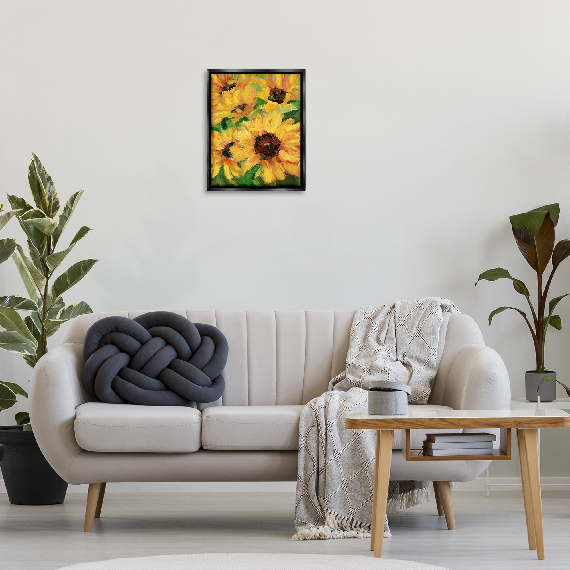 Stupell Industries Bright Sunny Sunflowers Botanical & Floral Painting Black Floater Framed Art Print Wall Art, 17 x 21