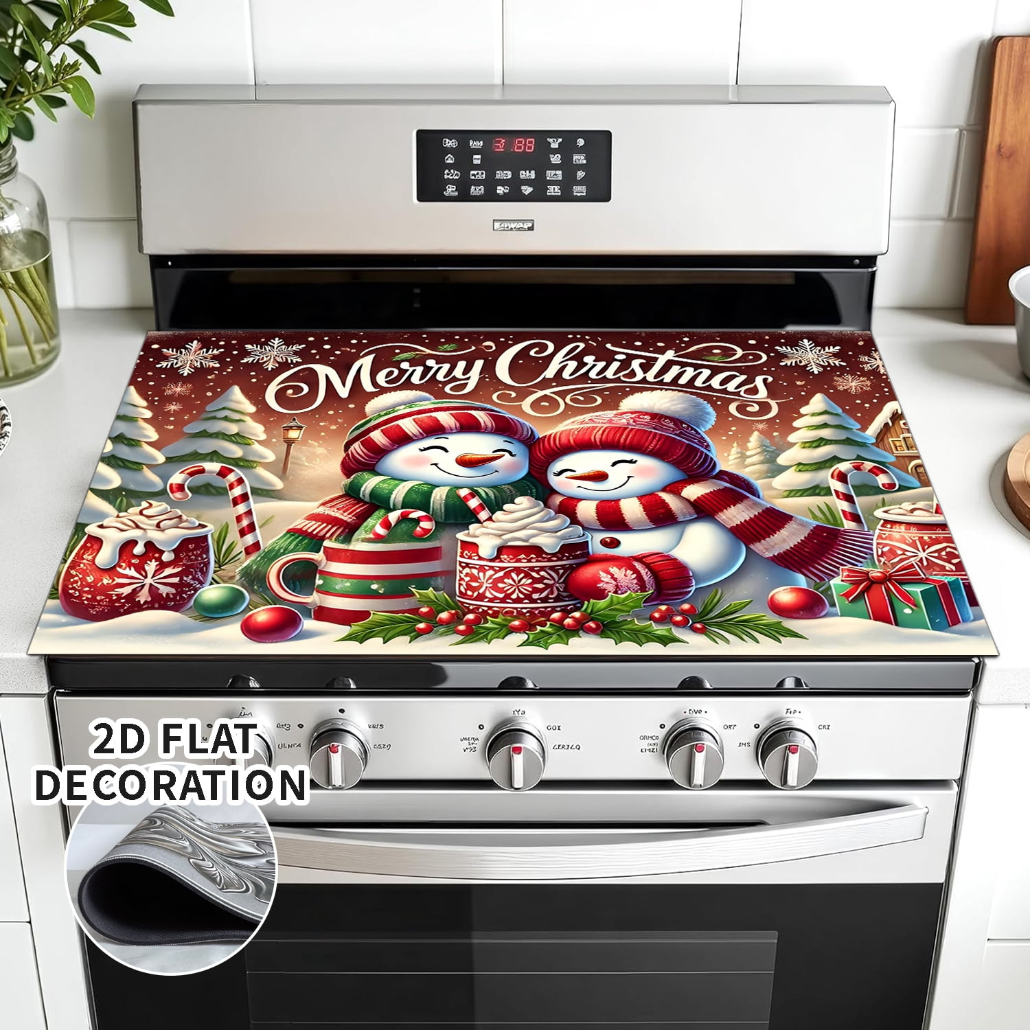 Stove Top Cover for Electric Stove – 28"x20" Christmas Snowman pattern Cooktop Protector – Heat Resistant Range Cover, Flat RV Stovetop Protector, Multipurpose Dish Drying Mat for Kitchen 1pc