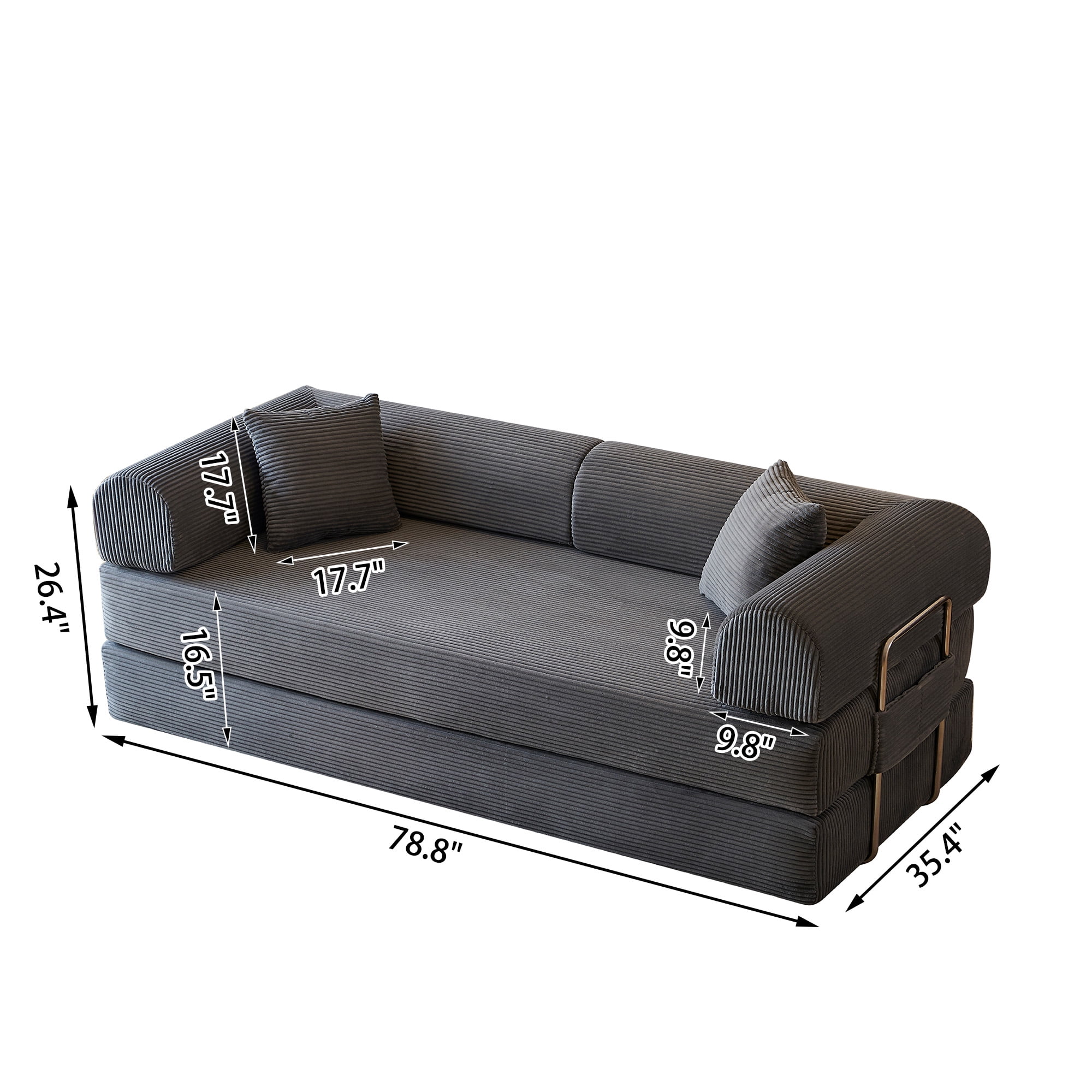 Howcool 79" Boneless Sleeper Sofa Bed, 2-in-1 Pull Out Convertible Loveseat Couch with 2 Throw Pillows, Corduroy Futon Floor Sofa for Living Room, No Assembly Required, Grey
