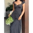thumbnail image 4 of Black And White Polka Dot Lace Trim Sweetheart Neck Short Sleeve A-Line Midi Dress For Women, 4 of 6