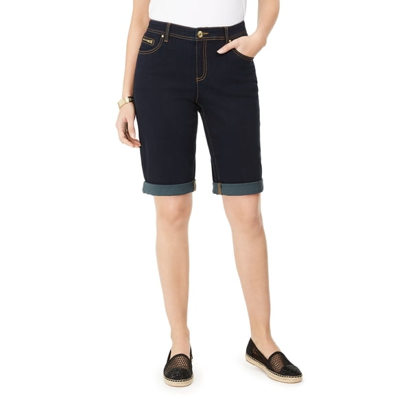 INC International Concepts Womens Curvy Mid Rise Cuffed Bermuda Shorts Dark Indigo 6