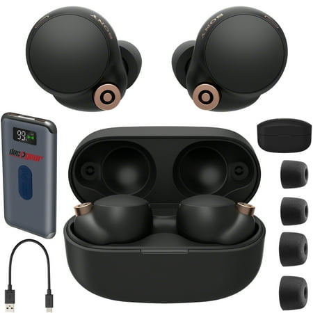 Sony WF-1000XM4 Industry Leading Noise Canceling Truly Wireless Earbud Headphones with Built-in, Black WF1000XM4/B with Charging Case Bundle with Deco Gear Wireless Charger Pad Power Bank