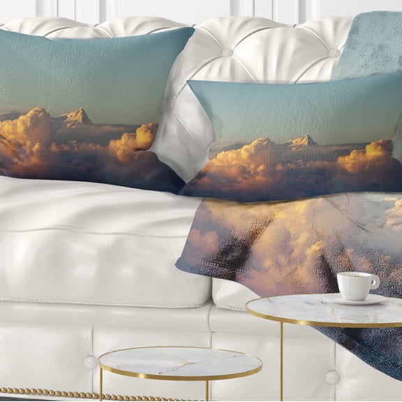 Designart Orange Clouds Colorful Sunset in Sky - Landscape Printed Throw Pillow - 12x20