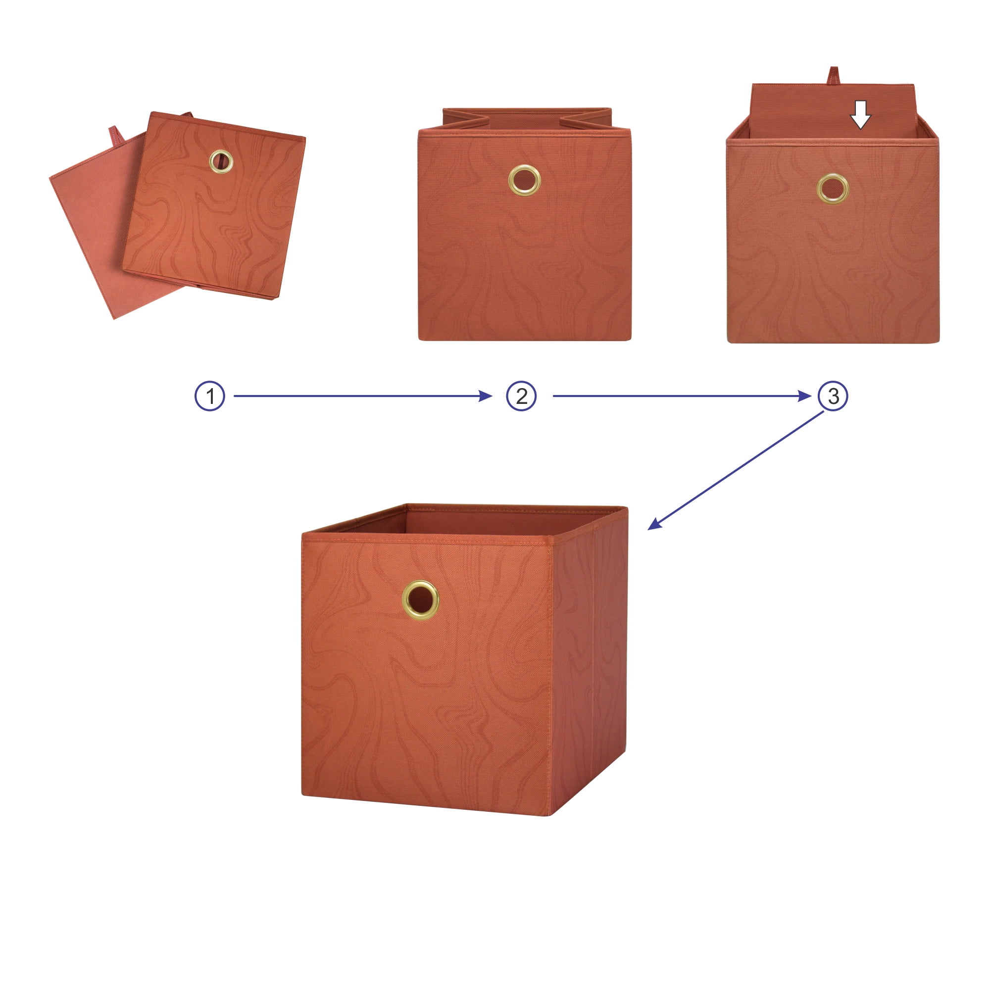 Mainstays Collapsible Fabric Cube Storage Bins (10.5" x 10.5"), 4 Pack, Red Canyon Swirl