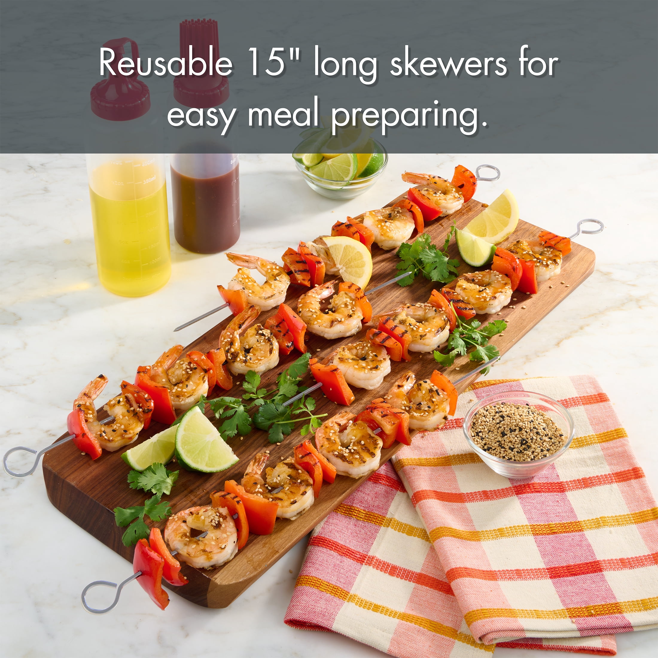 Mainstays 15in Stainless Steel BBQ & Meat Skewers (4 Pack)