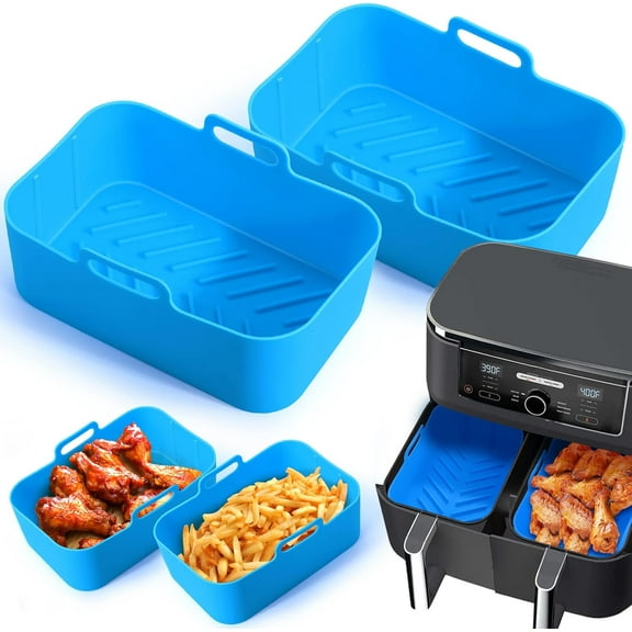 Air Fryer Silicone Liners - 2Pcs Reusable Silicone Pot for Ninja Foodi DZ201/DZ401 Dualzone Air Fryer, Oven Insert Silicone Bowl, Replacement of Parchment Paper Liners, Non Stick Basket Accessories
