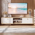 thumbnail image 5 of Finmind 55" Floating TV Stand with 2 Drawers, Wall Mounted Entertainment Center, Media Console Cabinet for Living Room, Bedroom, White & Gold, 5 of 9