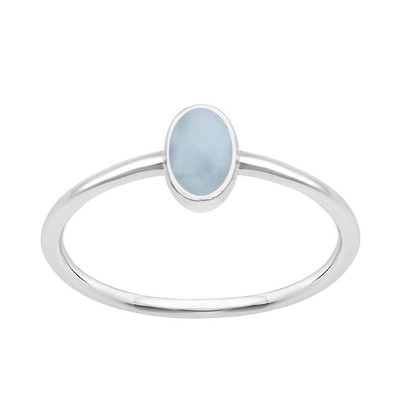 Bezel Set 0.20 Ctw Oval Larimar Gemstone 925 Sterling Silver Solitaire Stackable Women Gift Rings