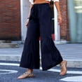 thumbnail image 5 of XFLWAM Women's Boho Elastic High Waisted Ruffle Hem Wide Leg Palazzo Pants Baggy Drawstring Trousers Navy Blue M, 5 of 8