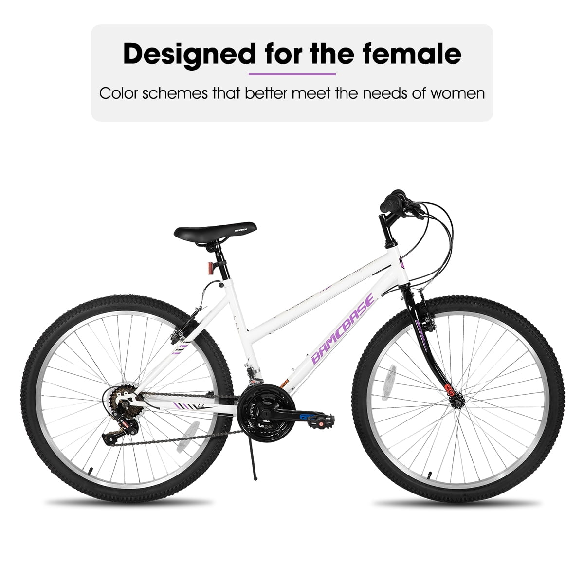 HILAND Bamcbase Womens Mountain Bike, 24 26 Inch 18 Speeds Hybrid Commuter Bicycle for Adults, Sport Hardtail Trail MTB