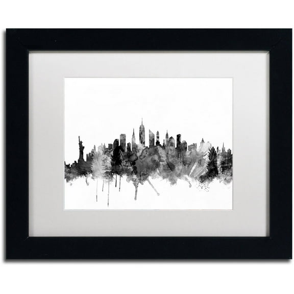 Trademark Fine Art "New York City Skyline B&W" Canvas Art by Michael Tompsett, White Matte, Black Frame
