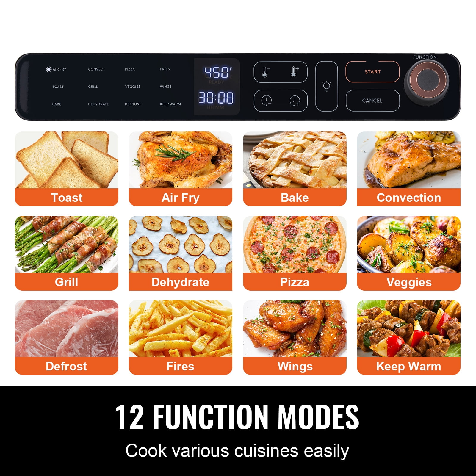 KFFKFF 12-IN-1 1700W Air Fryer Toaster Oven 25L Stainless Steel Convection Oven