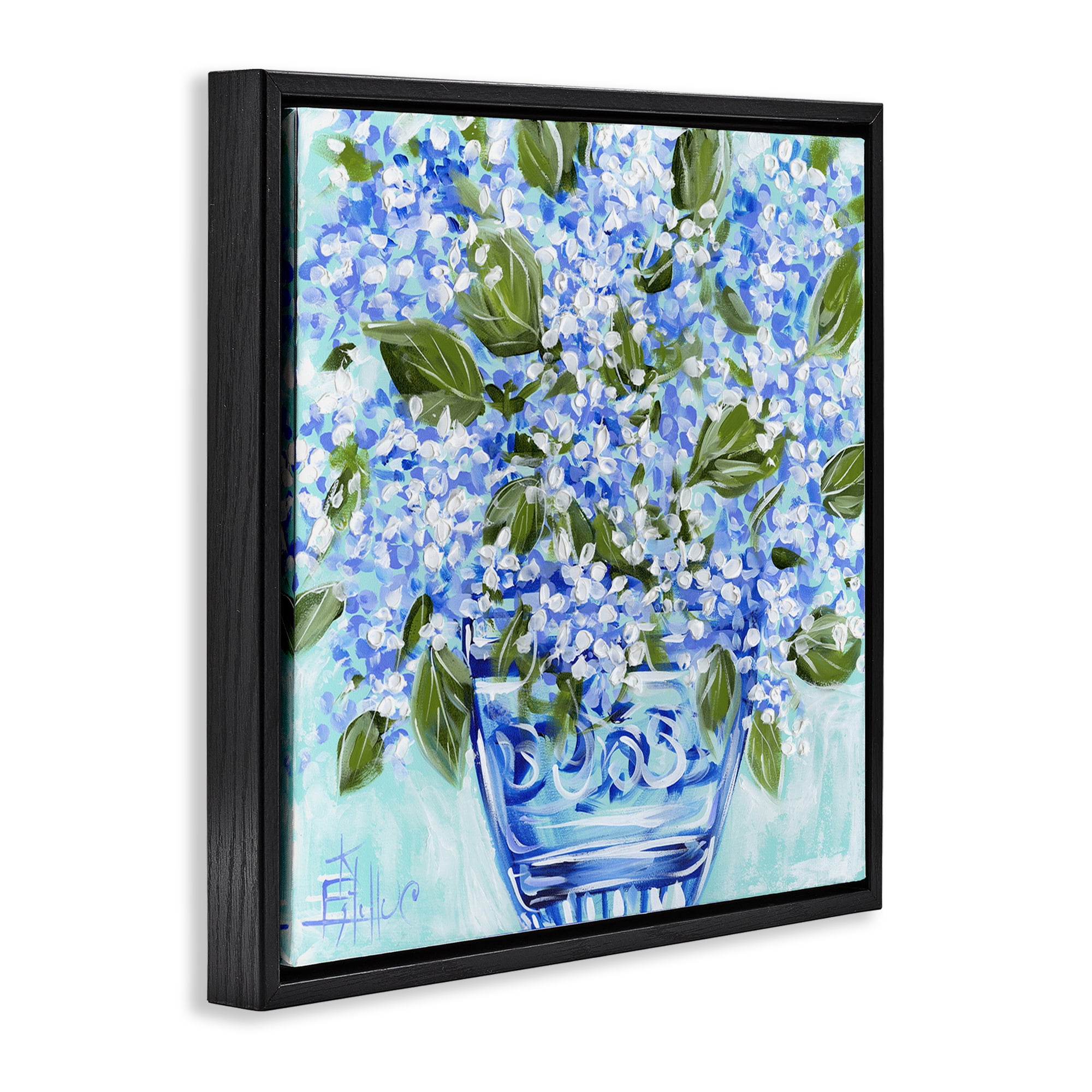 Stupell Industries Cool Bouquets in Blue Vase Black Framed Floater Canvas Wall Art, design by Estelle Grengs