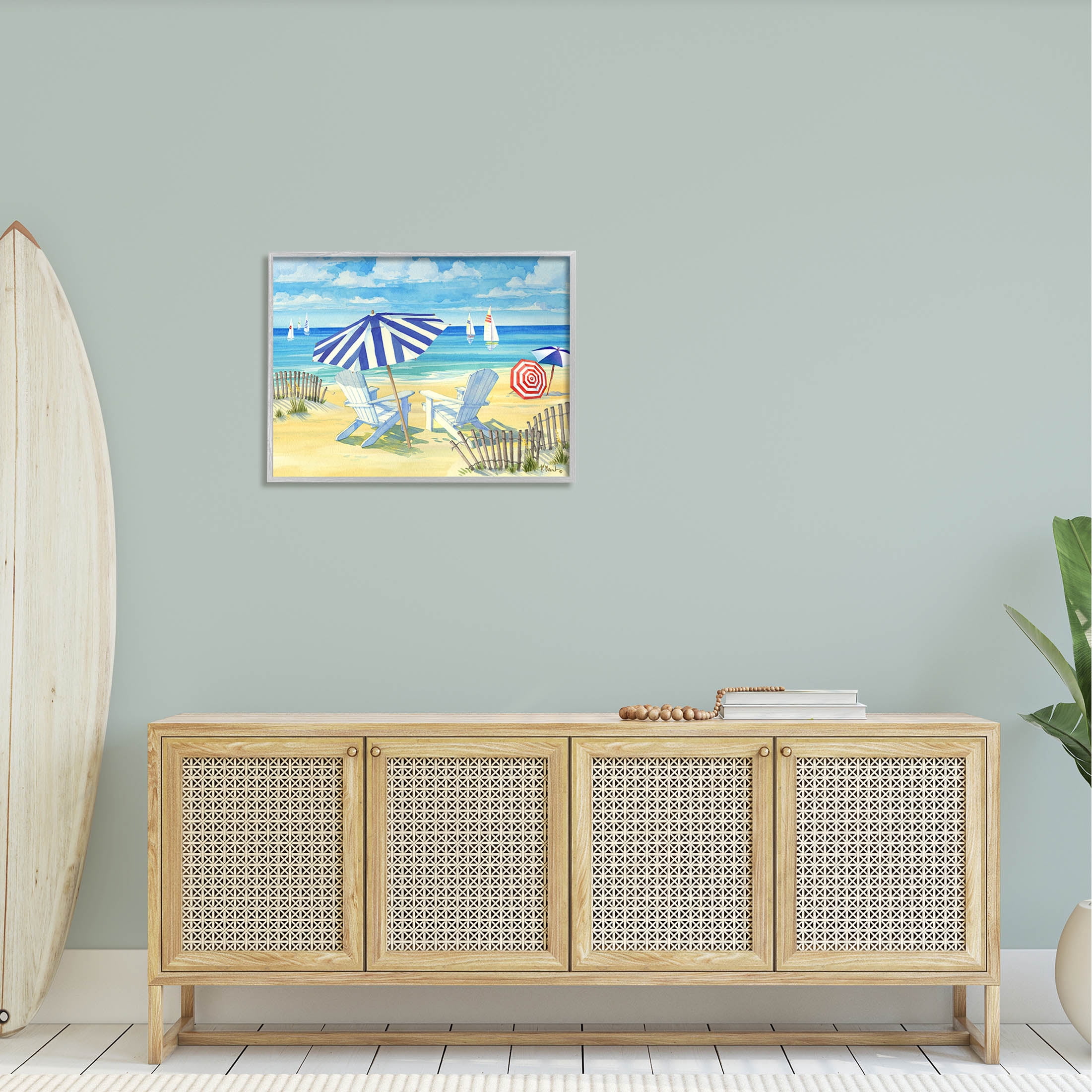 Stupell Industries Summer Sun Sailboat Chairs Painting Gray Framed Art Print Wall Art, Design by Paul Brent