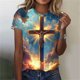 thumbnail image 2 of Tops de Ajuste Suelto para las Mujeres Sudadera Casual Impresa Manga Corta Cuello Redondo Superior, Poliéster, 2 of 5