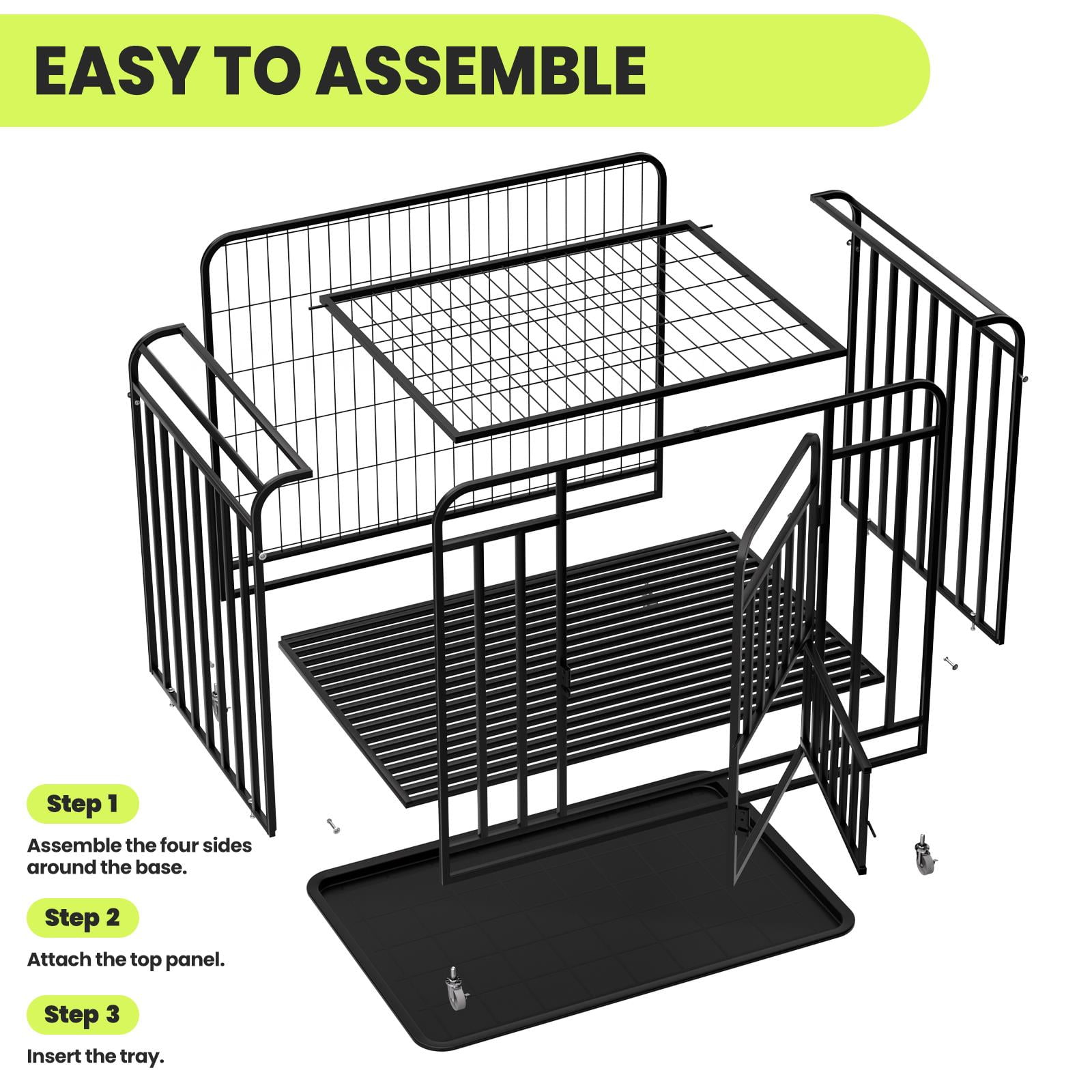 42in Heavy Duty Dog Crate for Large Dogs, Dog Kennel Indoor with Removable Tray and Lockable Wheels, Easy to Clean, XL Dog Cage for Large and Medium Dogs