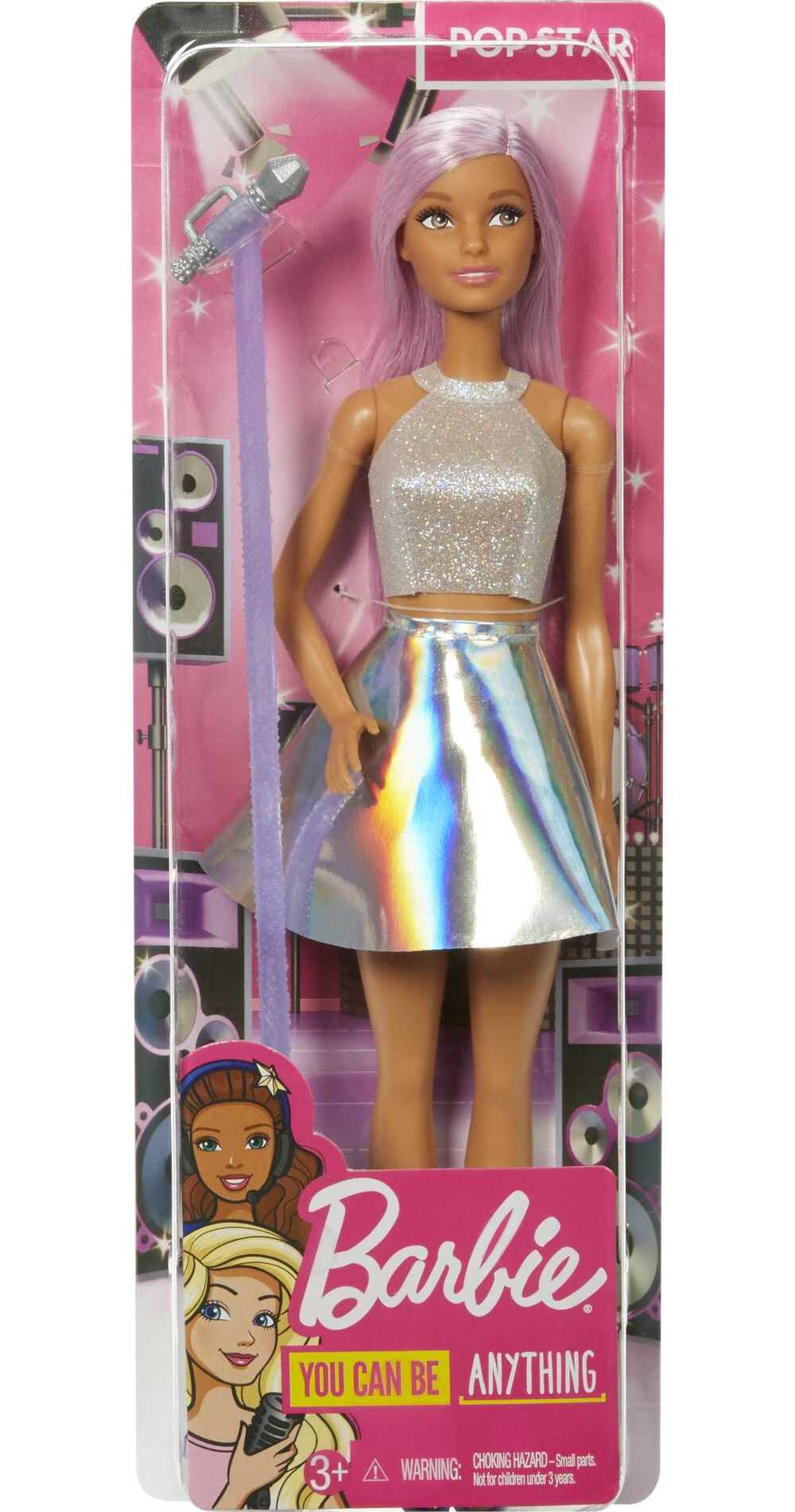 Barbie Pop Star Fashion Doll Dressed in Iridescent Skirt with Pink Hair & Brown Eyes - image 6 of 6