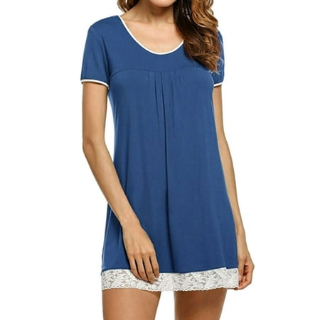 

TWZH Women Lace Stitching Hem 2PCS Pajama Short Sleeve Skin Friendly Sleep Dress