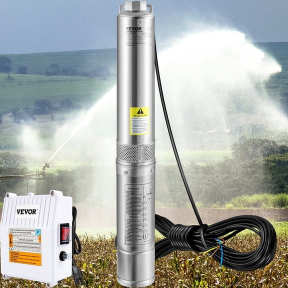 1.5HP Deep Well Submersible Pump, 115V 60Hz, 37GPM 276ft Head, 4" Stainless Steel, 33ft Cord w/ Control Box, IP68 Waterproof - for Home/Irrigation