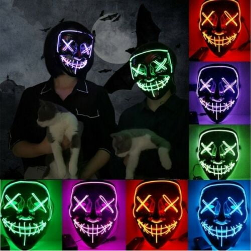 Halloween Mask 3-Modes LED Light Up /"Stitches/" Skull Mask The Purge Movie Blue