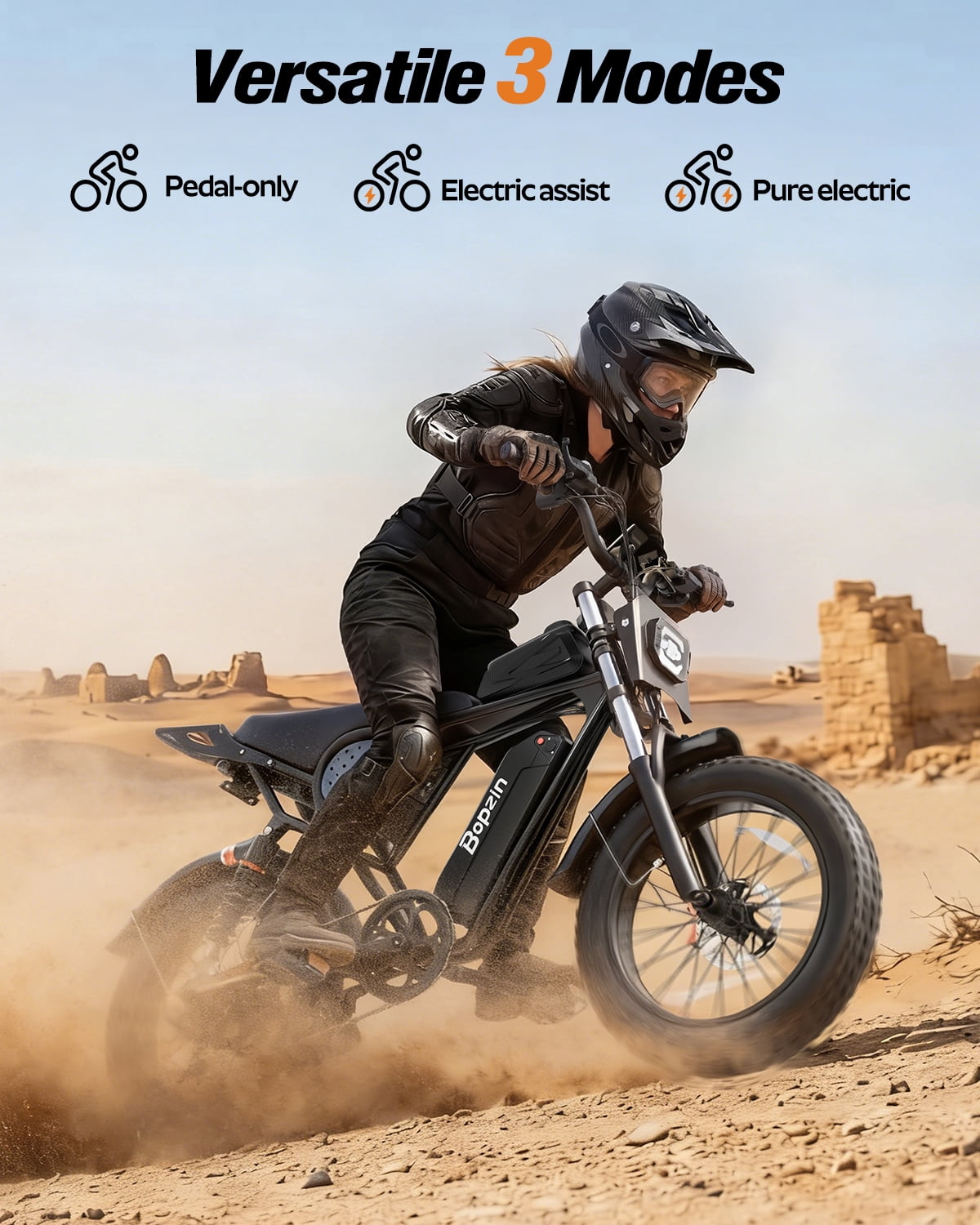 Bopzin 1500W Off-Road Electric Motorcycle for Adults, Bike with 48V 20Ah Battery, 20" Fat Tire Off-Road Electric Bike UL2849