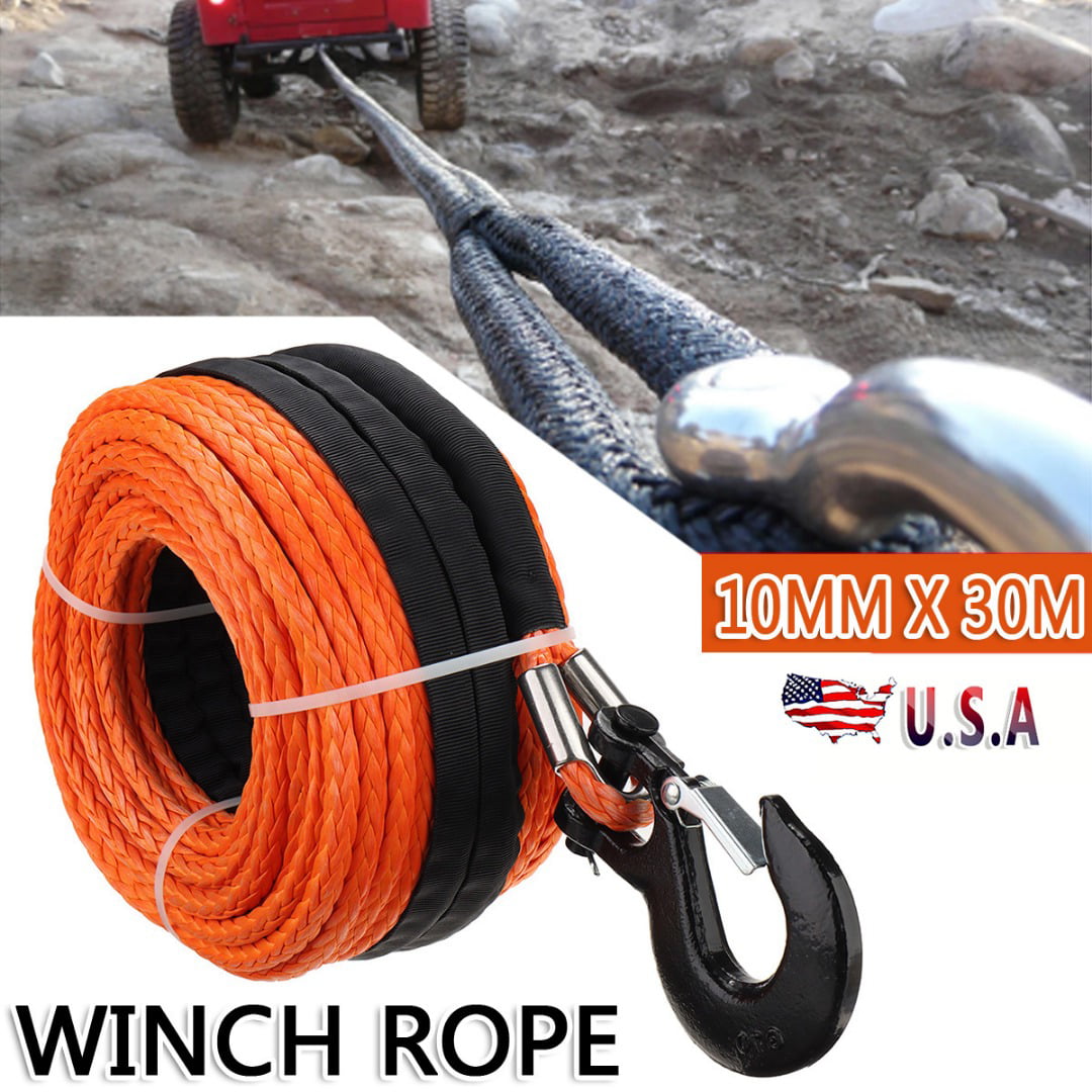 10mm x 30 metre offroad recovery 4 x 4 SYNTHETIC WINCH ROPES with SAFETY HOOK 