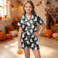 thumbnail image 6 of KPOPLK Tween Halloween Pjs Set Ghost Pumpkin Print Girls Silk Pjs Short Sleeve Button Down Nightwear with Shorts Set Tween 12-13 Years Little's Pajamas,Size 12-13 Years, 6 of 9