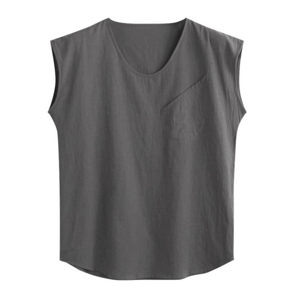 Aofany Men's Baggy Cotton Linen Vest T-Shirt V Neck Sleeveless With Pockets Tank Tops Blouses