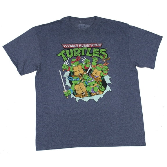 Teenage Mutant Ninja Turtles Mens T-Shirt - Tmnt Crew Busting Out (Small, Blue)